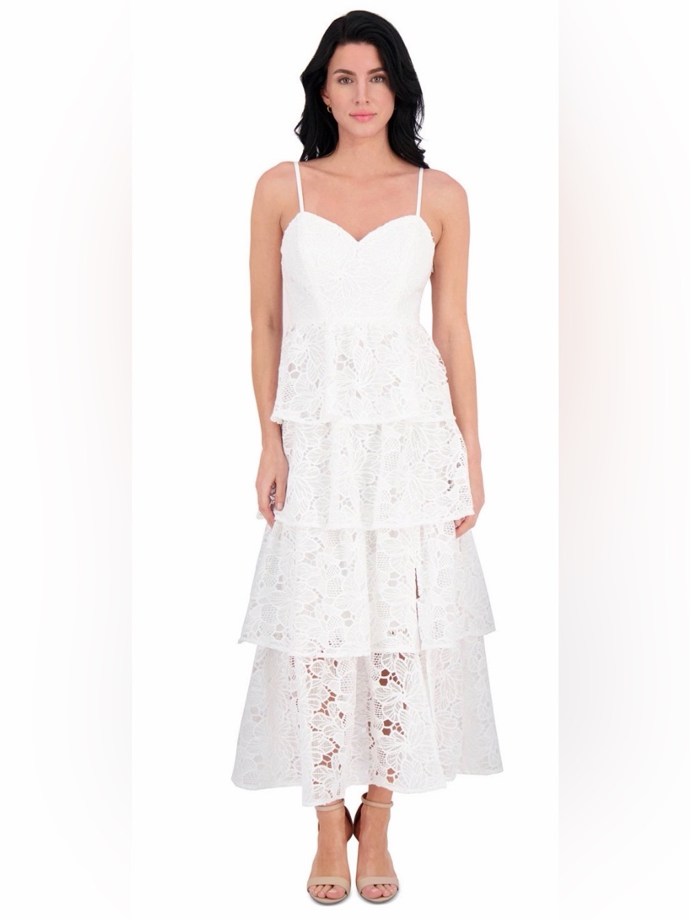 Siena Women's Embroidered-Lace Ruffle-Tiered Dress with Spaghetti Straps